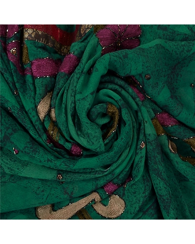 Sanskriti Vintage Green Sarees Blend Georgette Hand Beaded Ethnic Sari Fabric, PS-60166-Green-Beaded Work-Blend Silk-7