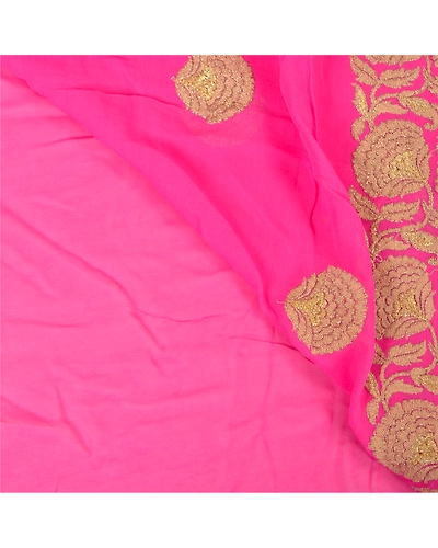 Sanskriti Vintage Bollywood Sarees Pure Georgette Silk Embroidered Sari Fabric, PS-60168-Pink-Thread Work-Pure Georgette Silk-3