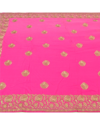 Sanskriti Vintage Bollywood Sarees Pure Georgette Silk Embroidered Sari Fabric, PS-60168-Pink-Thread Work-Pure Georgette Silk-4