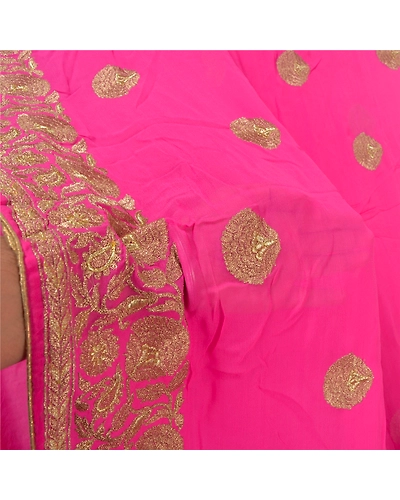Sanskriti Vintage Bollywood Sarees Pure Georgette Silk Embroidered Sari Fabric, PS-60168-Pink-Thread Work-Pure Georgette Silk-5
