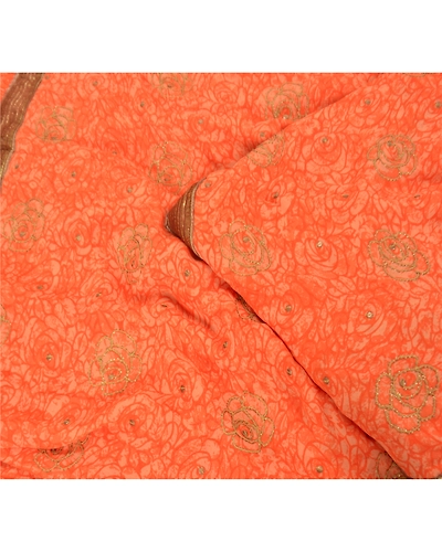 Sanskriti Vintage Bollywood Sarees Pure Georgette Silk Embroidered Sari Fabric, PS-60169-Orange-Sequins Work-Pure Georgette Silk-2