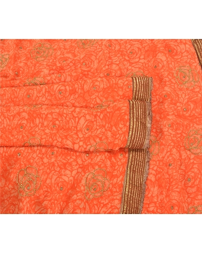 Sanskriti Vintage Bollywood Sarees Pure Georgette Silk Embroidered Sari Fabric, PS-60169-Orange-Sequins Work-Pure Georgette Silk-8