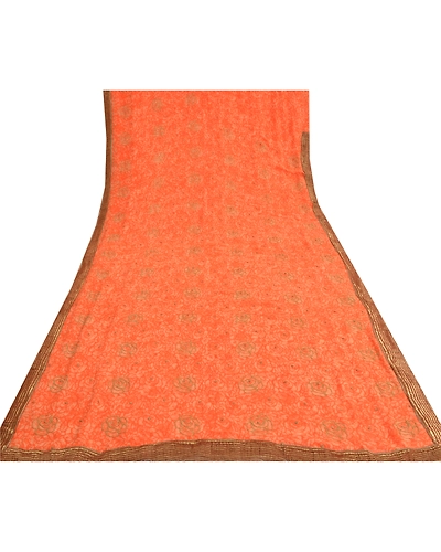 Sanskriti Vintage Bollywood Sarees Pure Georgette Silk Embroidered Sari Fabric, PS-60169-Orange-Sequins Work-Pure Georgette Silk-9