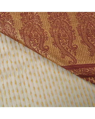 Sanskriti Vintage Ivory Indian Sarees Art Silk Woven Premium Sari Craft Fabric, PS-60175-Ivory &amp; Dark Red-Woven Work-Art Silk-3