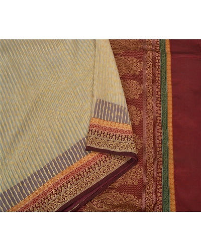 Sanskriti Vintage Ivory Indian Sarees Art Silk Woven Premium Sari Craft Fabric, PS-60175-Ivory &amp; Dark Red-Woven Work-Art Silk-10