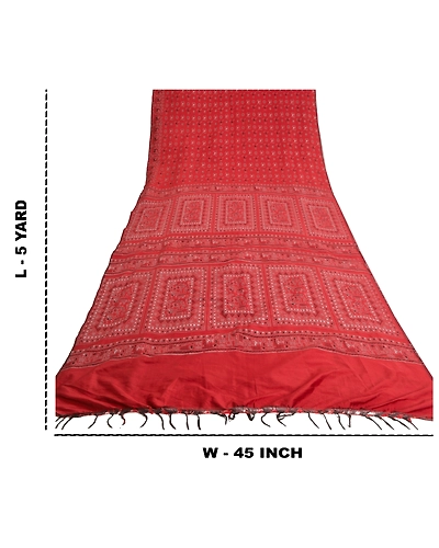 Sanskriti Vintage Dark Orange Sarees Art Silk Block Printed Sari Craft Fabric, PS-60176-Dark Orange-Block Printed Work-Art Silk-1