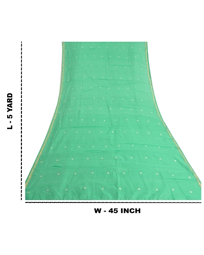 Sanskriti Vintage Sea Green India Sarees Cotton Silk Hand-Woven Tant Sari Fabric, PS-60180-Sea Green-Woven Work-Cotton Silk-1