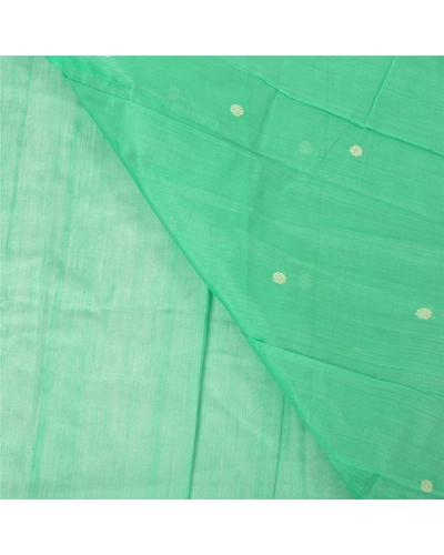 Sanskriti Vintage Sea Green India Sarees Cotton Silk Hand-Woven Tant Sari Fabric, PS-60180-Sea Green-Woven Work-Cotton Silk-2