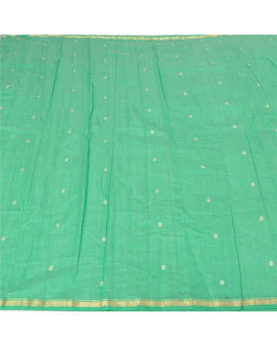 Sanskriti Vintage Sea Green India Sarees Cotton Silk Hand-Woven Tant Sari Fabric, PS-60180-Sea Green-Woven Work-Cotton Silk-3