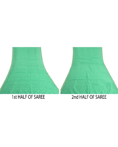 Sanskriti Vintage Sea Green India Sarees Cotton Silk Hand-Woven Tant Sari Fabric, PS-60180-Sea Green-Woven Work-Cotton Silk-5