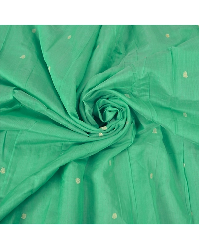 Sanskriti Vintage Sea Green India Sarees Cotton Silk Hand-Woven Tant Sari Fabric, PS-60180-Sea Green-Woven Work-Cotton Silk-6