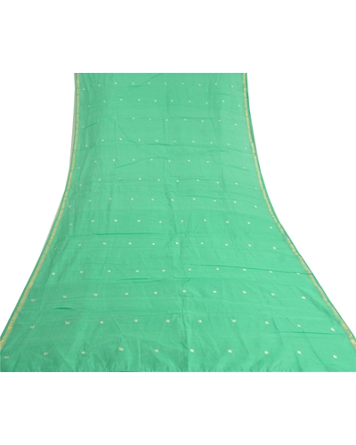 Sanskriti Vintage Sea Green India Sarees Cotton Silk Hand-Woven Tant Sari Fabric, PS-60180-Sea Green-Woven Work-Cotton Silk-8