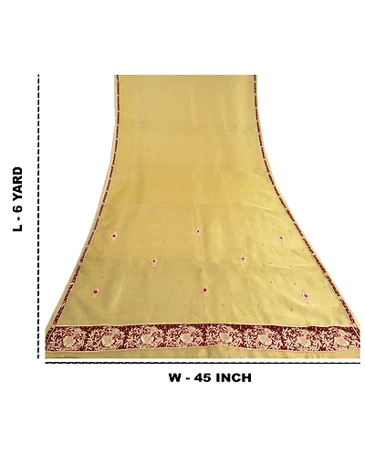 Sanskriti Vintage Golden Sarees Net Mesh Hand Beaded Cultural Sari Craft Fabric, PS-60181-Golden-Patch Work-Net Mesh-1