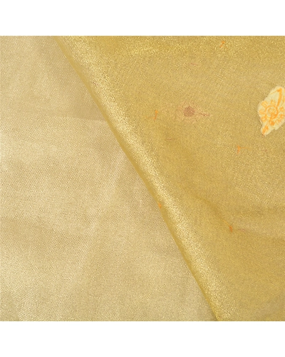 Sanskriti Vintage Golden Sarees Net Mesh Hand Beaded Cultural Sari Craft Fabric, PS-60181-Golden-Patch Work-Net Mesh-2