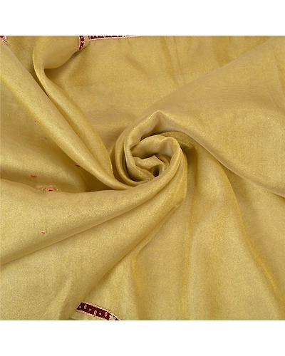 Sanskriti Vintage Golden Sarees Net Mesh Hand Beaded Cultural Sari Craft Fabric, PS-60181-Golden-Patch Work-Net Mesh-6