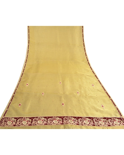 Sanskriti Vintage Golden Sarees Net Mesh Hand Beaded Cultural Sari Craft Fabric, PS-60181-Golden-Patch Work-Net Mesh-8