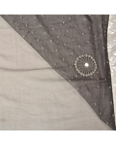 Sanskriti Vintage Black Sarees Net Mesh Hand Beaded Premium Sari Craft Fabric, PS-60182-Black-Beaded Work-Net Mesh-2