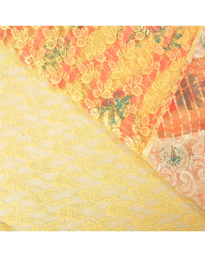 Sanskriti Vintage Cream Sarees Net Mesh Embroidered Woven Premium Sari Fabric, PS-60184-Cream-Woven Work-Net Mesh-3