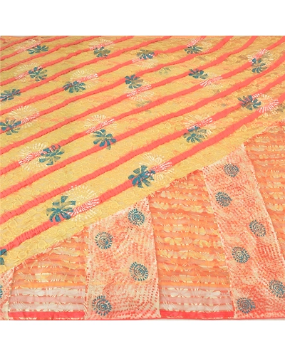 Sanskriti Vintage Cream Sarees Net Mesh Embroidered Woven Premium Sari Fabric, PS-60184-Cream-Woven Work-Net Mesh-4