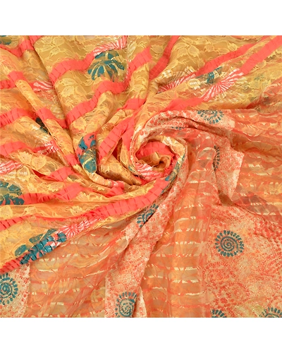 Sanskriti Vintage Cream Sarees Net Mesh Embroidered Woven Premium Sari Fabric, PS-60184-Cream-Woven Work-Net Mesh-7