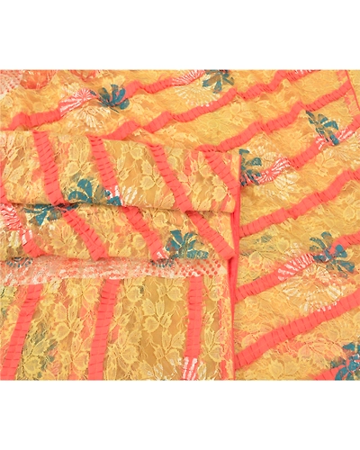 Sanskriti Vintage Cream Sarees Net Mesh Embroidered Woven Premium Sari Fabric, PS-60184-Cream-Woven Work-Net Mesh-8