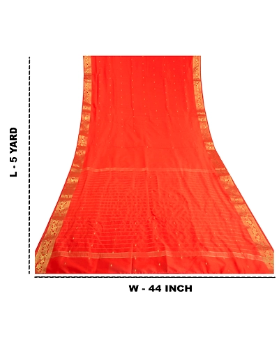 Sanskriti Vintage Orange Indian Sarees Art Silk Woven Brocade Zari Sari Fabric, PS-60188-Orange-Zari Work-Art Silk-1
