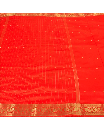 Sanskriti Vintage Orange Indian Sarees Art Silk Woven Brocade Zari Sari Fabric, PS-60188-Orange-Zari Work-Art Silk-3