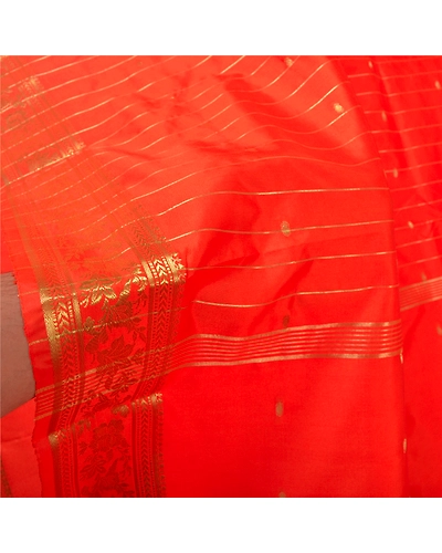 Sanskriti Vintage Orange Indian Sarees Art Silk Woven Brocade Zari Sari Fabric, PS-60188-Orange-Zari Work-Art Silk-4