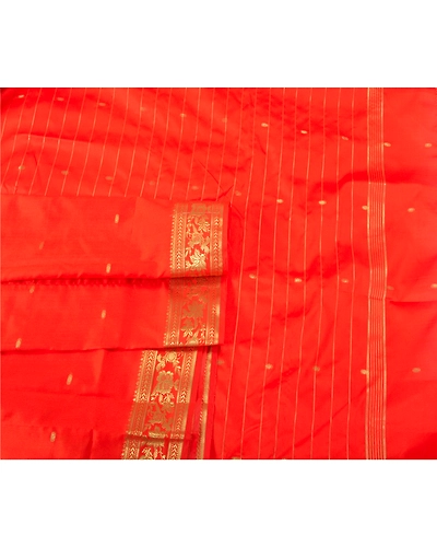 Sanskriti Vintage Orange Indian Sarees Art Silk Woven Brocade Zari Sari Fabric, PS-60188-Orange-Zari Work-Art Silk-7