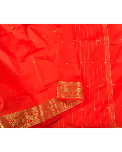 Sanskriti Vintage Orange Indian Sarees Art Silk Woven Brocade Zari Sari Fabric, PS-60188-Orange-Zari Work-Art Silk-9