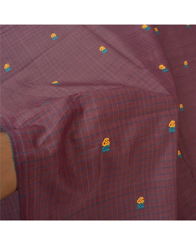 Sanskriti Vintage Purple Sarees Blend Cotton Embroidered Woven Sari Craft Fabric, PS-60199-Purple-Thread Work-Blend Cotton-4