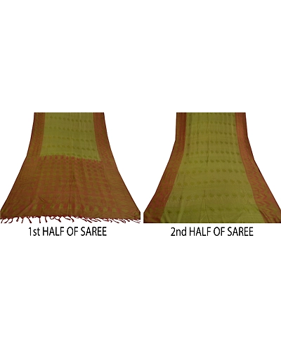Sanskriti Vintage Green Indian Sarees 100% Pure Silk Woven Sari Craft Fabric, PS-60201-Shade Of Green-Woven Work-Pure Silk-6