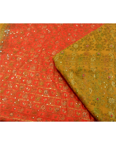Sanskriti Vintage Orange Sarees Pure Silk Hand Beaded Woven Sari Craft Fabric, PS-60208-Orange &amp; Saffron-Woven Work-Pure Silk-2