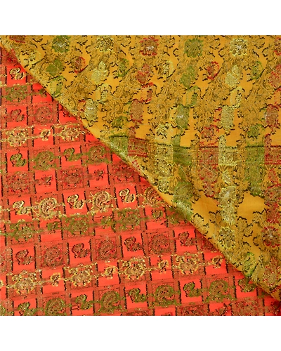 Sanskriti Vintage Orange Sarees Pure Silk Hand Beaded Woven Sari Craft Fabric, PS-60208-Orange &amp; Saffron-Woven Work-Pure Silk-3