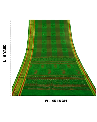 Sanskriti Vintage Green Indian Sarees Cotton Painted Woven Kota Sari Fabric, PS-60222-Green-Woven Work-Cotton-1