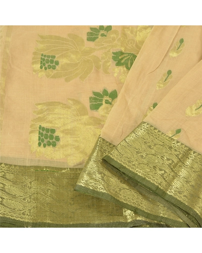 Sanskriti Vintage Ivory Sarees 100% Pure Cotton Woven Zari Premium Sari Fabric, PS-60255-Ivory-Zari Work-100% Pure Cotton-2