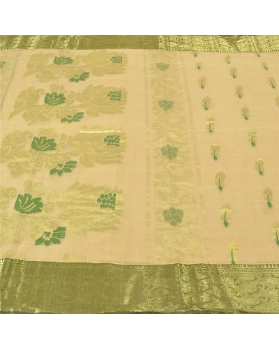 Sanskriti Vintage Ivory Sarees 100% Pure Cotton Woven Zari Premium Sari Fabric, PS-60255-Ivory-Zari Work-100% Pure Cotton-4