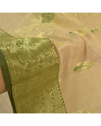 Sanskriti Vintage Ivory Sarees 100% Pure Cotton Woven Zari Premium Sari Fabric, PS-60255-Ivory-Zari Work-100% Pure Cotton-5