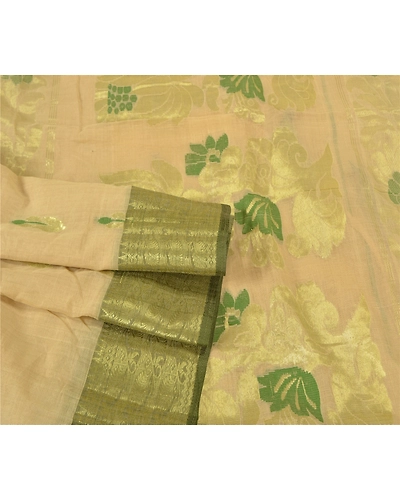 Sanskriti Vintage Ivory Sarees 100% Pure Cotton Woven Zari Premium Sari Fabric, PS-60255-Ivory-Zari Work-100% Pure Cotton-8