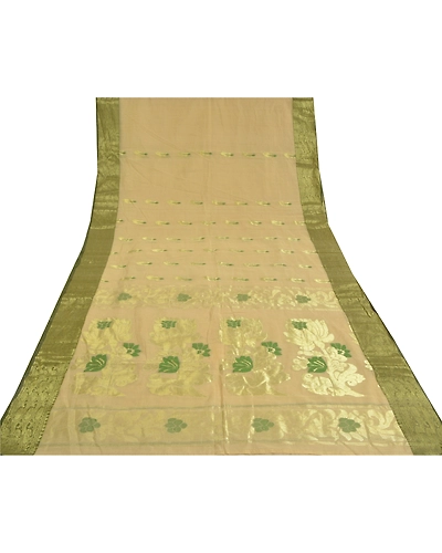 Sanskriti Vintage Ivory Sarees 100% Pure Cotton Woven Zari Premium Sari Fabric, PS-60255-Ivory-Zari Work-100% Pure Cotton-9