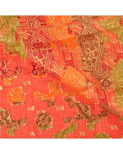 Sanskriti Vintage Orange Indian Sarees 100% Pure Silk Woven Premium Sari Fabric, PS-60258-Orange-Woven Work-Pure Silk-3