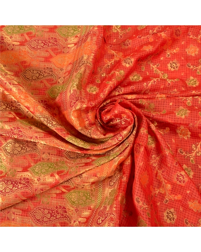 Sanskriti Vintage Orange Indian Sarees 100% Pure Silk Woven Premium Sari Fabric, PS-60258-Orange-Woven Work-Pure Silk-7