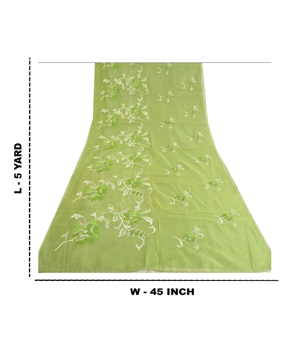Sanskriti Vintage Green Sarees 100% Pure Silk Embroidered Kota Doria Sari Fabric, PS-60264-Green-Thread Work-100% Pure Silk-1