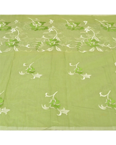 Sanskriti Vintage Green Sarees 100% Pure Silk Embroidered Kota Doria Sari Fabric, PS-60264-Green-Thread Work-100% Pure Silk-4