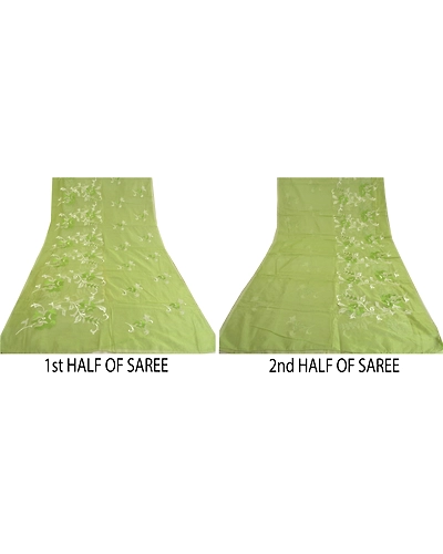 Sanskriti Vintage Green Sarees 100% Pure Silk Embroidered Kota Doria Sari Fabric, PS-60264-Green-Thread Work-100% Pure Silk-6