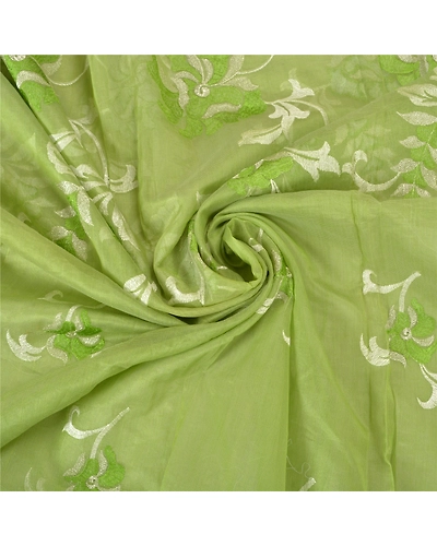 Sanskriti Vintage Green Sarees 100% Pure Silk Embroidered Kota Doria Sari Fabric, PS-60264-Green-Thread Work-100% Pure Silk-7
