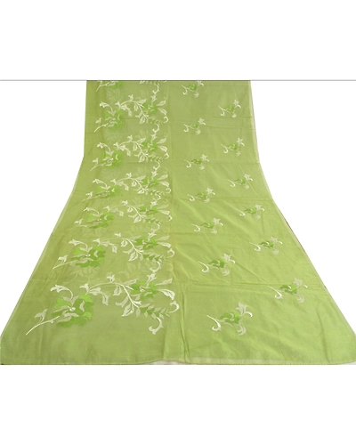 Sanskriti Vintage Green Sarees 100% Pure Silk Embroidered Kota Doria Sari Fabric, PS-60264-Green-Thread Work-100% Pure Silk-9