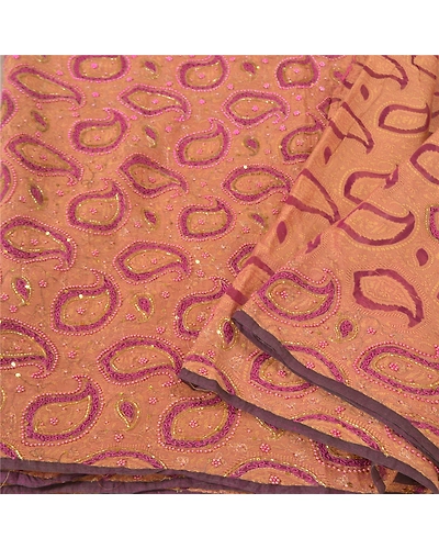 Sanskriti Vintage Purple Sarees Pure Organza Silk Hand Beaded Woven Sari Fabric, PS-60272-Purple-Woven Work-100% Pure Organza Silk-2