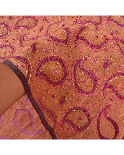 Sanskriti Vintage Purple Sarees Pure Organza Silk Hand Beaded Woven Sari Fabric, PS-60272-Purple-Woven Work-100% Pure Organza Silk-5