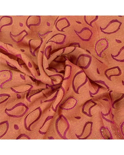 Sanskriti Vintage Purple Sarees Pure Organza Silk Hand Beaded Woven Sari Fabric, PS-60272-Purple-Woven Work-100% Pure Organza Silk-7